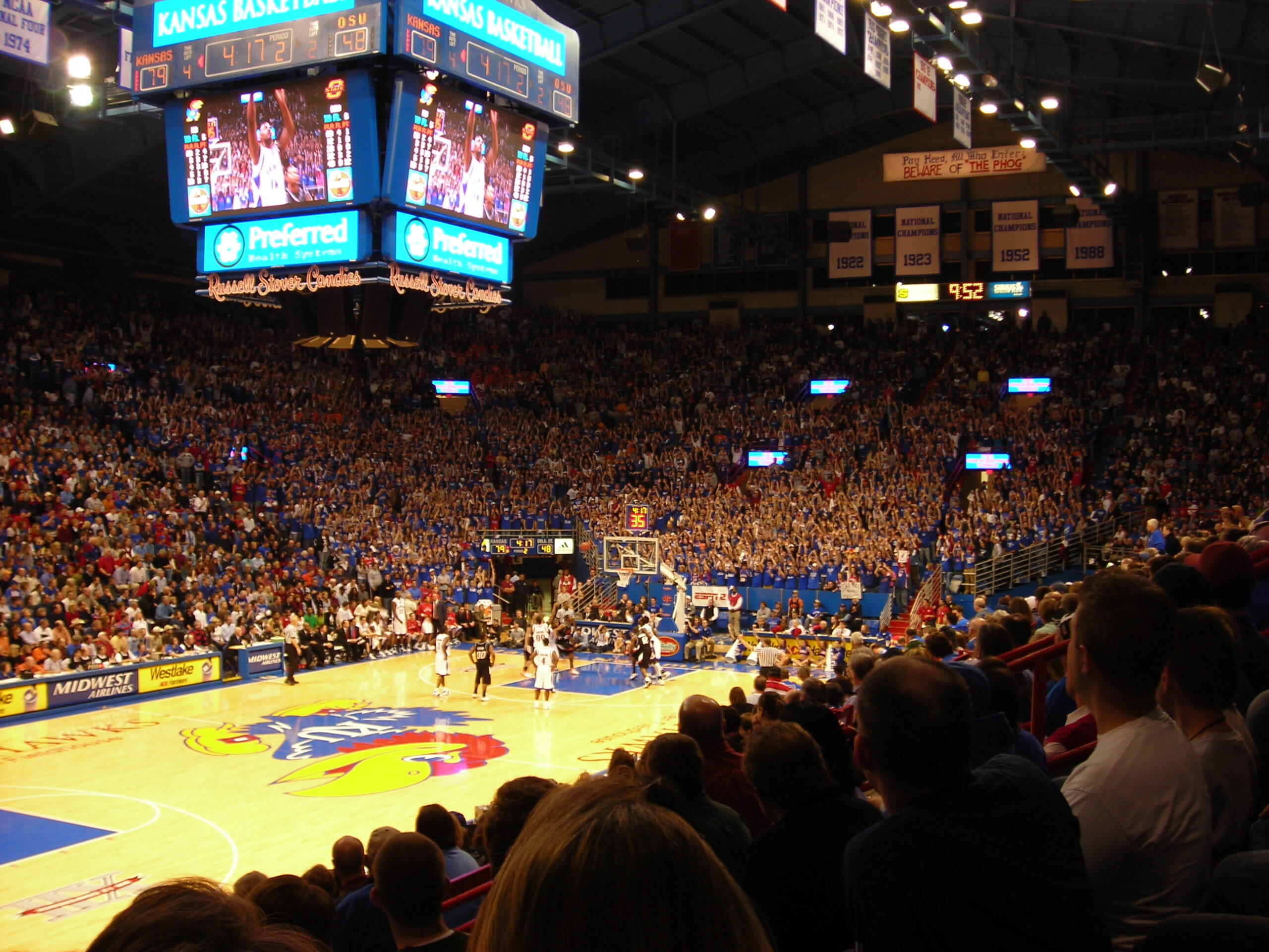 Crowd inside Allen Fieldhouse during a Kansas basketball game