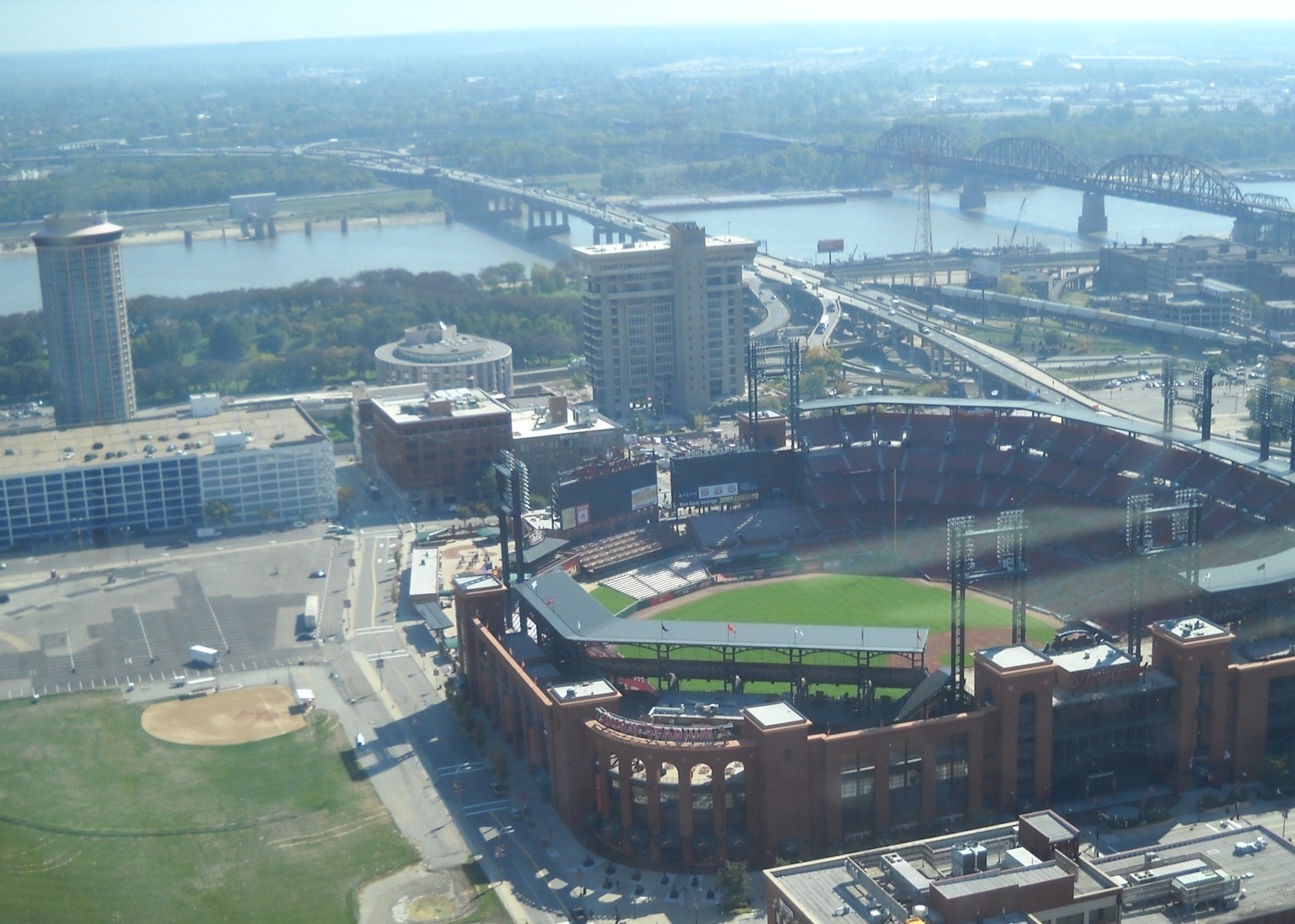 Busch Stadium in St. Louis with downtown surroundings