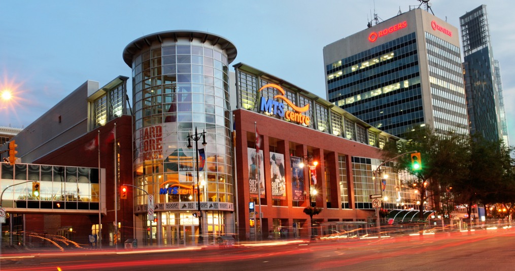 Canada Life Centre building in Winnipeg, photographed under its former MTS Centre name