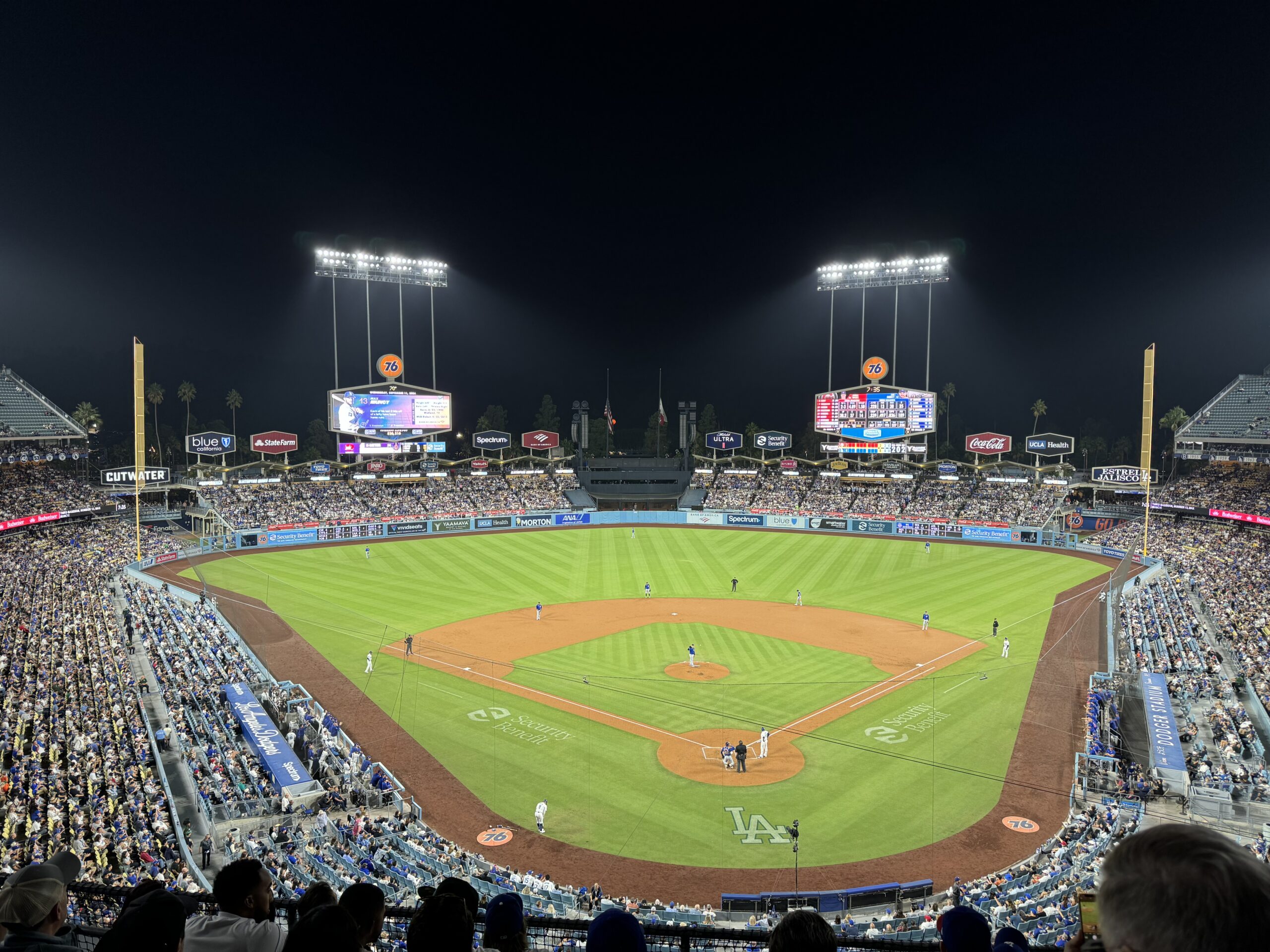 Dodger Stadium in Los Angeles during a night game