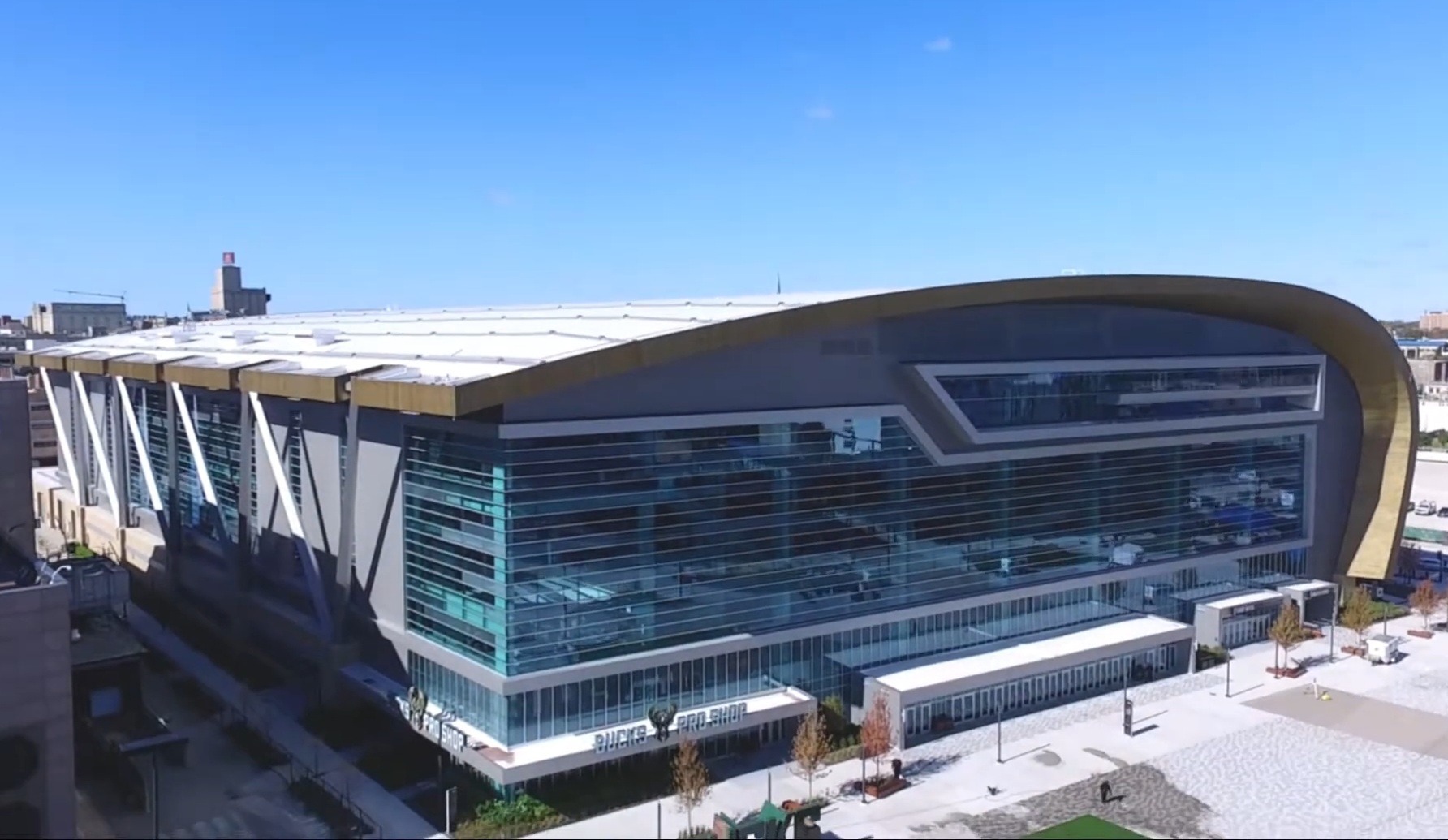 Exterior of Fiserv Forum in Milwaukee