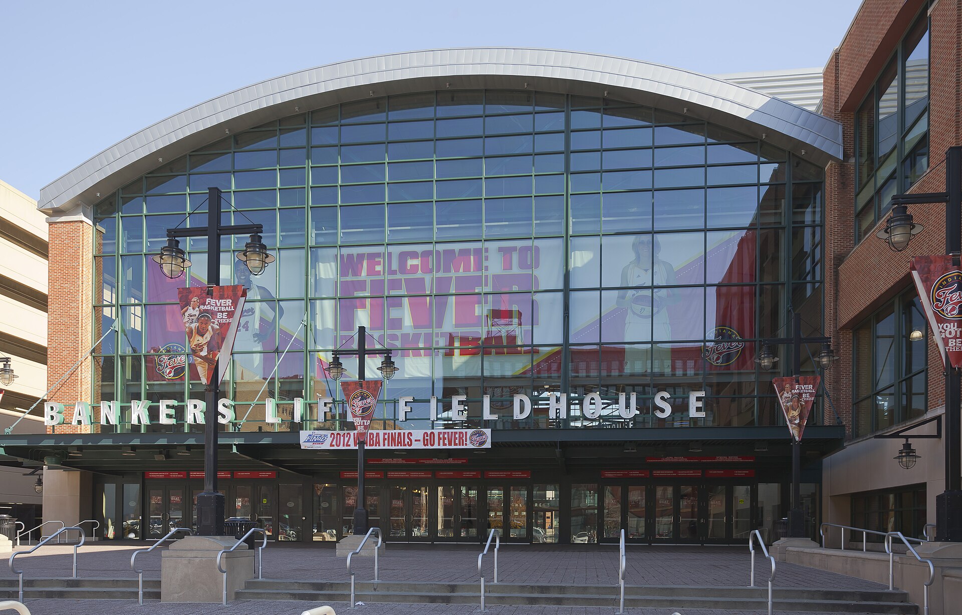 Gainbridge Fieldhouse building in Indianapolis, photographed before its current naming