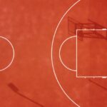 Generic basketball court used to illustrate the NCAA women’s basketball tournament format; not a specific tournament game