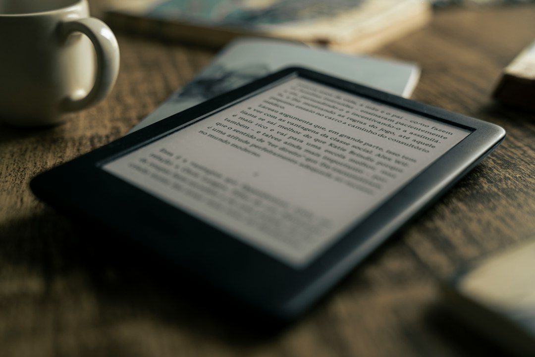 Tablet on a wooden table for digital reading