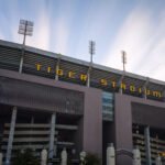 Exterior of LSU Tiger Stadium in Baton Rouge at sunrise