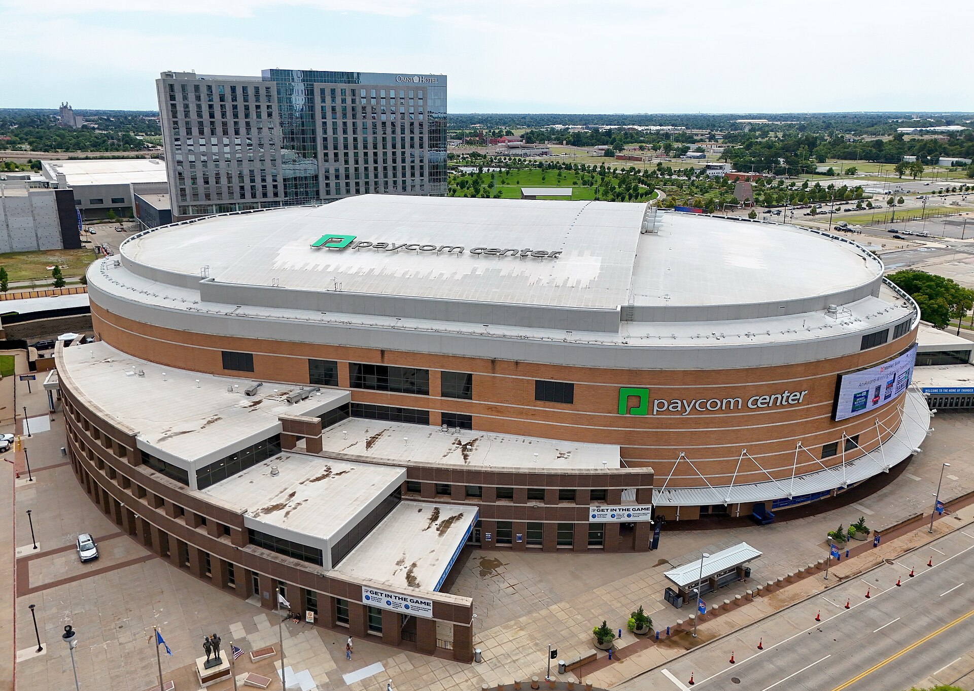 Aerial exterior view of Paycom Center in Oklahoma City