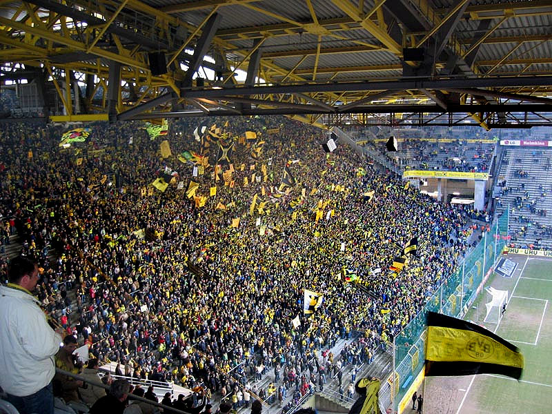Borussia Dortmund supporters on the Yellow Wall at Signal Iduna Park