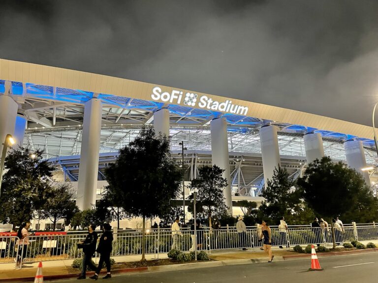 East facade of SoFi Stadium in Inglewood, California