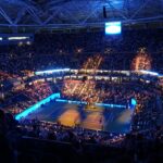 Arthur Ashe Stadium at night