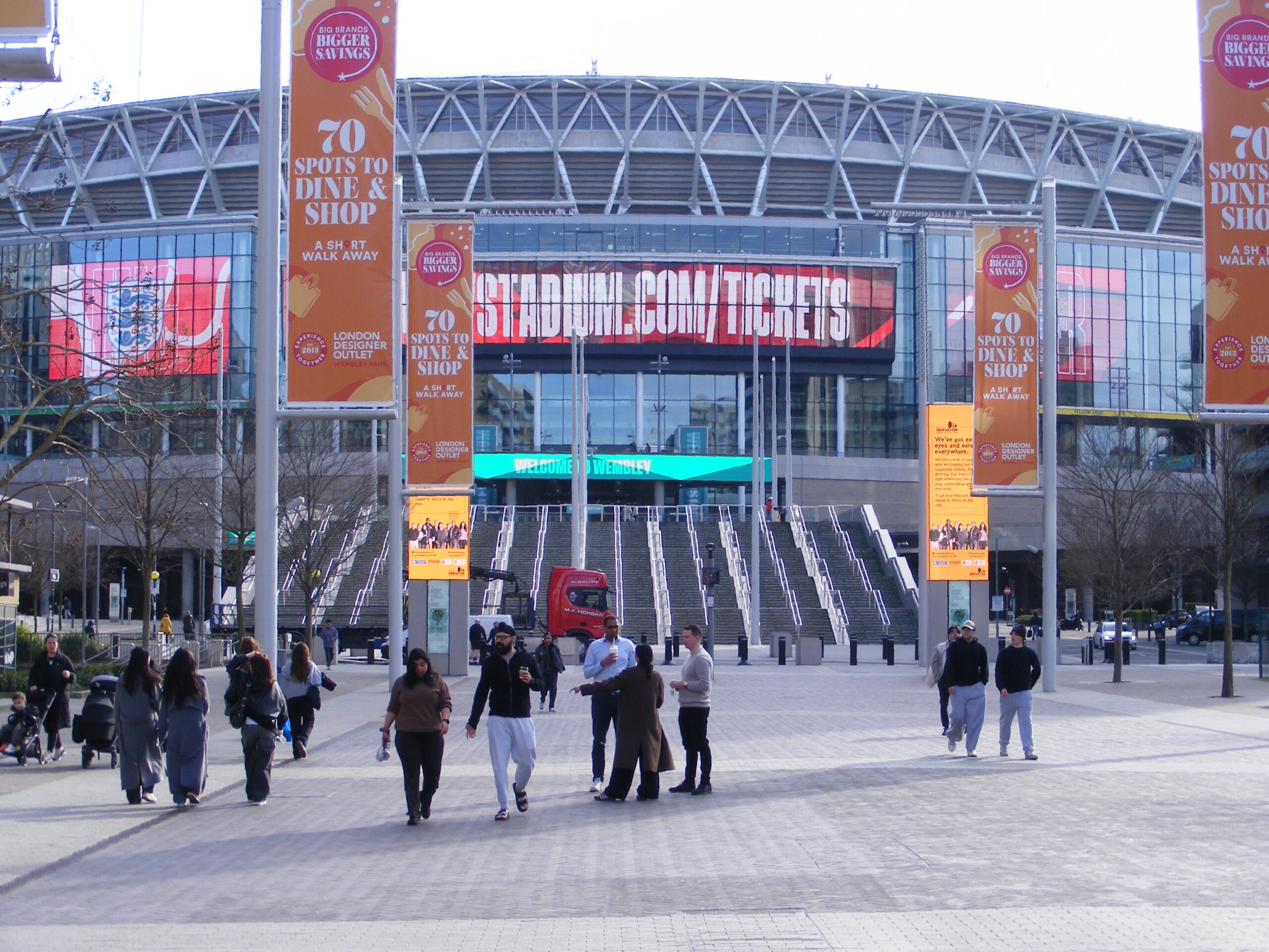 Wembley Stadium seen from Olympic Way in London