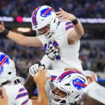 Buffalo Bills and Los Angeles Rams players during the 37-34 overtime game at SoFi Stadium