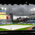 Rain covers Progressive Field before the postponed Guardians-Rays ALCS Game 4