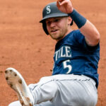 Archive photo of Jake Bauers sliding into third base during a 2021 game