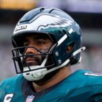 Philadelphia Eagles left tackle Jordan Mailata on the sideline