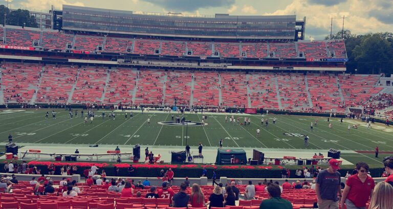 Field-level view of Sanford Stadium at the University of Georgia
