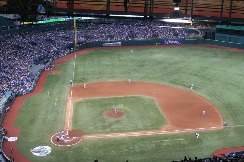 Interior of Tropicana Field viewed from the stands in 2006