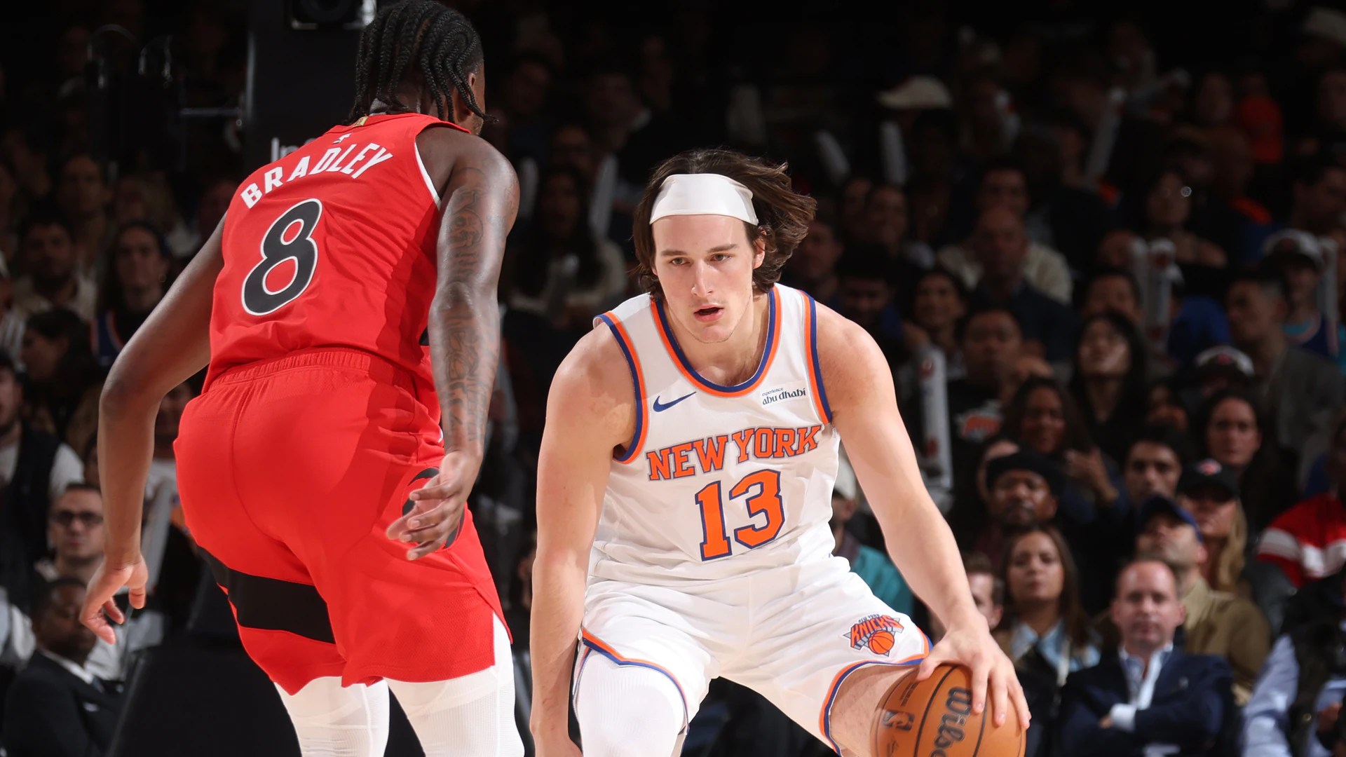 Tyler Kolek hits a late three-pointer for the Knicks against the Raptors in the 2026 preseason finale
